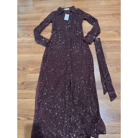 Cara Cara Margaret long sleeve sequin shirtDress in Rum Raisin Sequin size XS - Picture 9 of 14